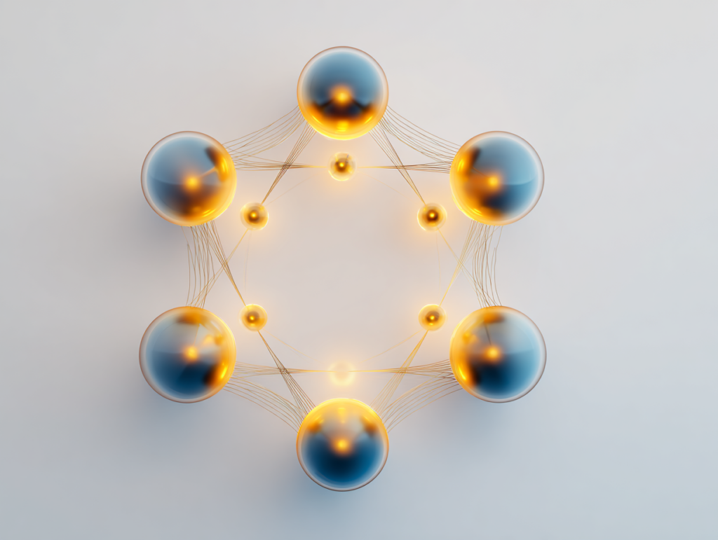 Abstract circular pattern of six luminous arcs symbolising the interconnection and balance of the six C’s of iCIRT.